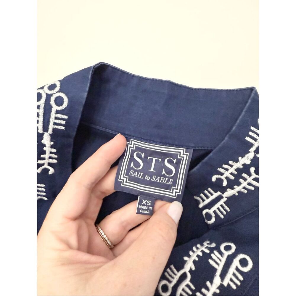 STS Sail to Sable Embroidered Navy Long Sleeve Band Collar Tunic Dress Size XS - Picture 4 of 5